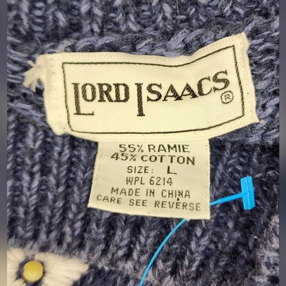 LORD ISAACS vintage cable knit sweater, embroidered paisley, size L - Picture 5 of 6